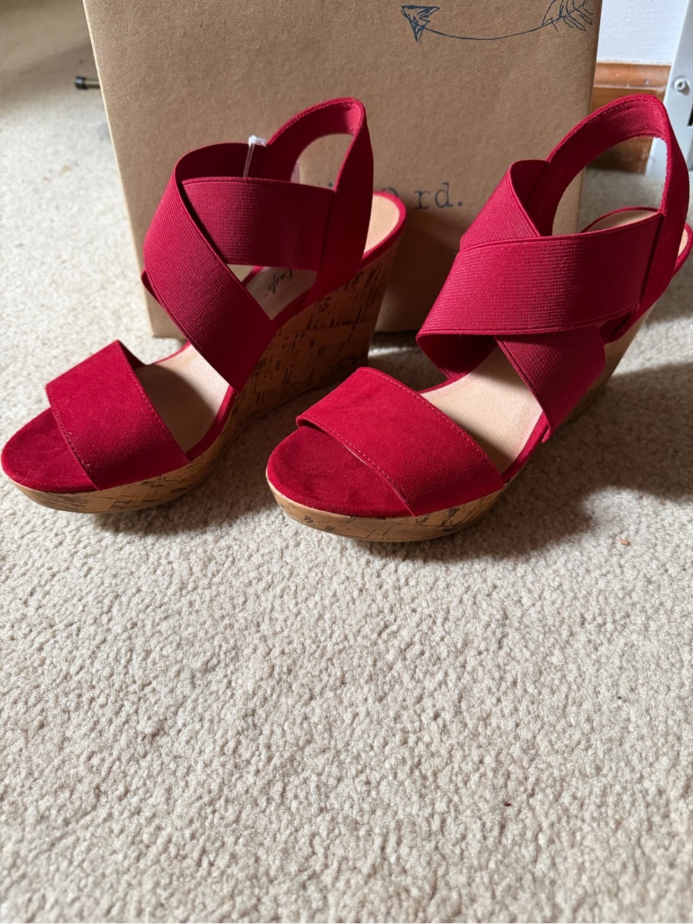 Red American Eagle Wedge Sandals with Elastic Cross Straps - Women